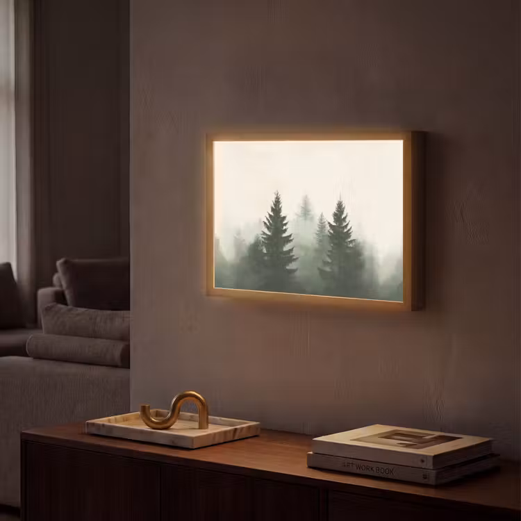 Sparren - Bomen - Groen - Beige Light Box met batterij (Wandlamp) middel -sfeer1