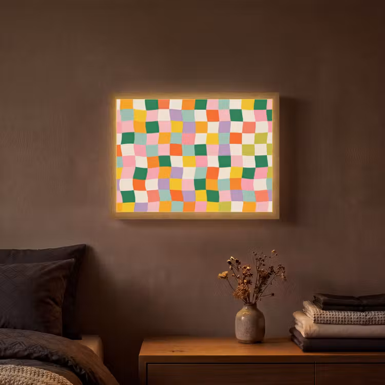 Vierkanten - Kleurrijk - Golvend Light Box met batterij (Wandlamp) middel -sfeer4