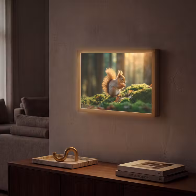 Eekhoorn - Nootje - Gras Light Box met batterij (Wandlamp) middel -sfeer1
