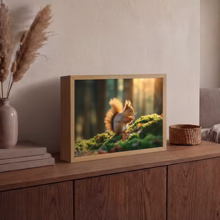 Eekhoorn - Nootje - Gras Light Box met batterij (Wandlamp) middel -sfeer2