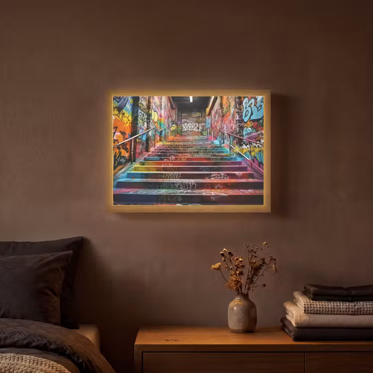 Trap - Graffiti - Kleuren - Kunst Light Box met batterij (Wandlamp) middel -sfeer4