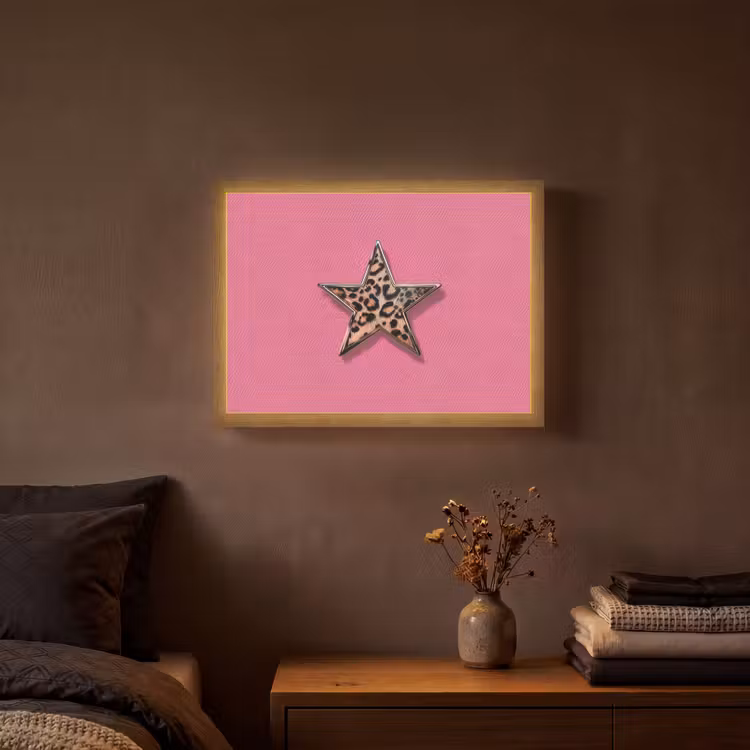 Ster - Luipaard - Print - Roze Light Box met batterij (Wandlamp) middel -sfeer4