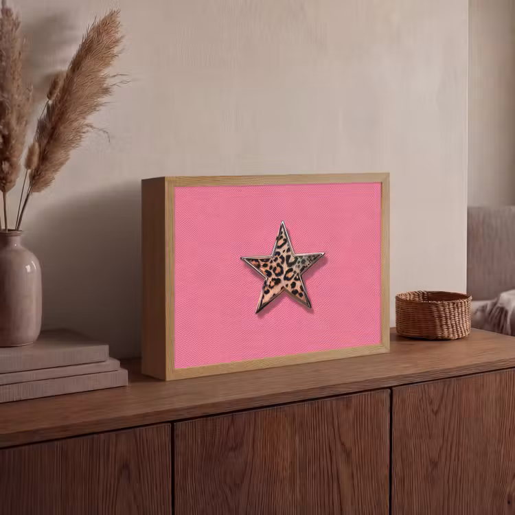 Ster - Luipaard - Print - Roze Light Box met batterij (Wandlamp) middel -sfeer2