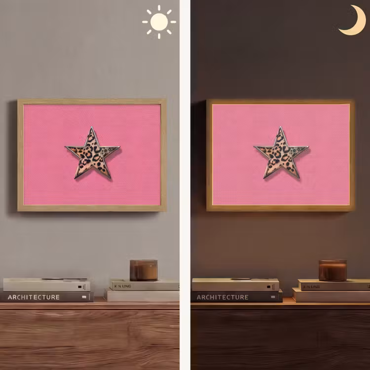 Ster - Luipaard - Print - Roze Light Box met batterij (Wandlamp) middel -sfeer3