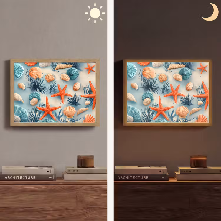 Zeesterren - Schelpen - Illustratie - Zand Light Box met batterij (Wandlamp) middel -sfeer3