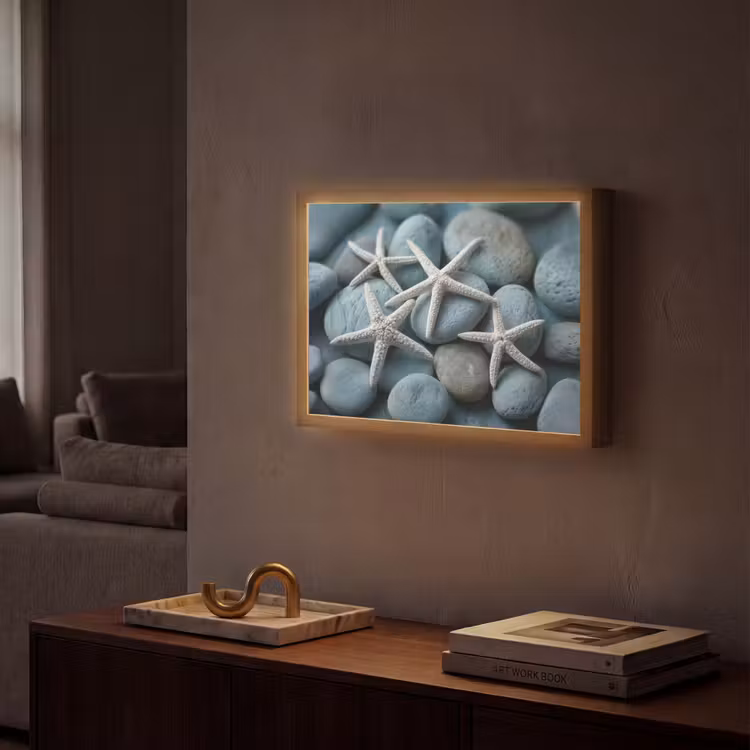 Zeesterren - Stenen - Wit Light Box met batterij (Wandlamp) middel -sfeer1