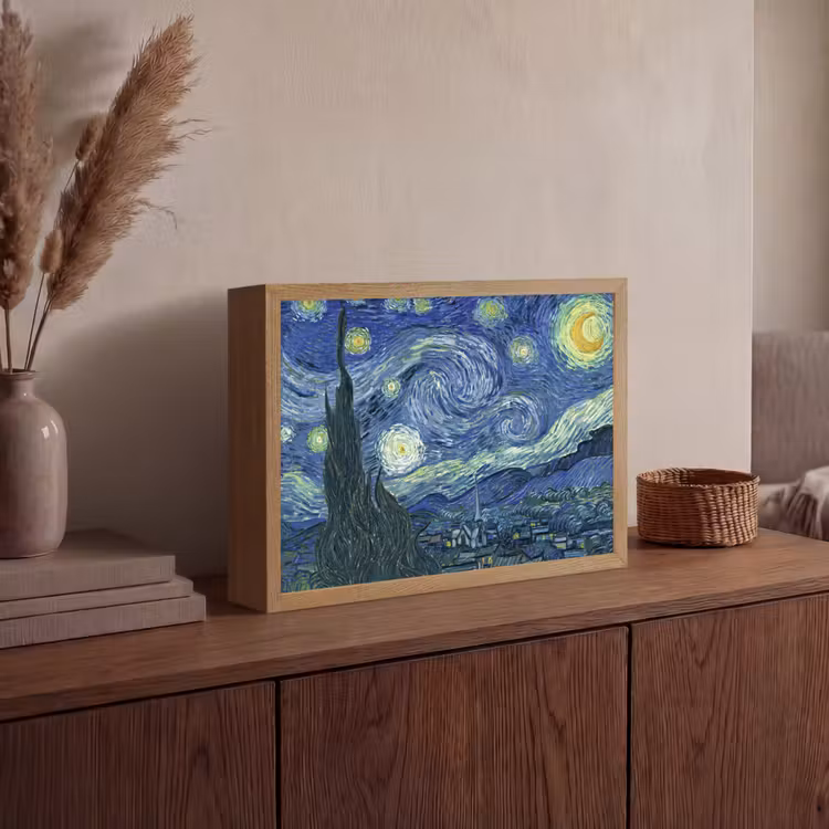 Sterrennacht - Schilderij - Oude meesters - Vincent van Gogh Light Box met batterij (Wandlamp) middel -sfeer2