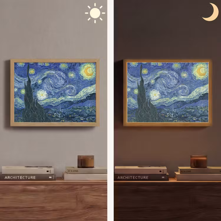 Sterrennacht - Schilderij - Oude meesters - Vincent van Gogh Light Box met batterij (Wandlamp) middel -sfeer3