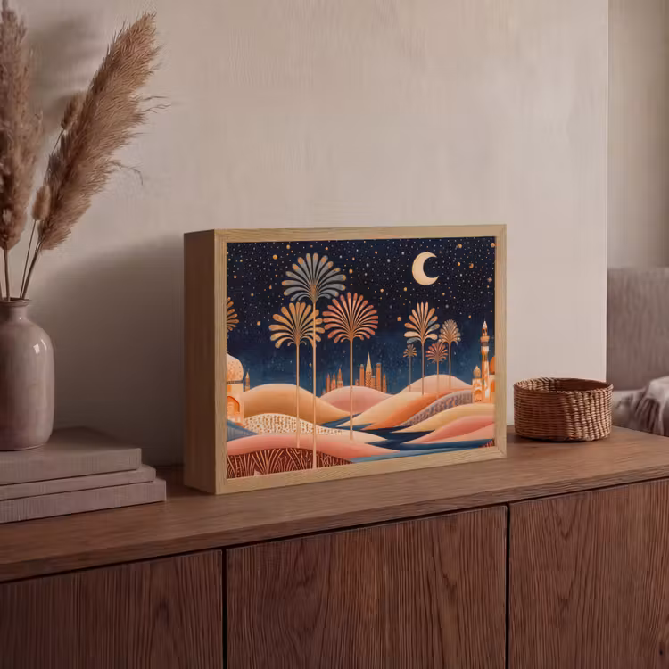 Sterrenhemel - Palmen - Rivier Light Box met batterij (Wandlamp) middel -sfeer2