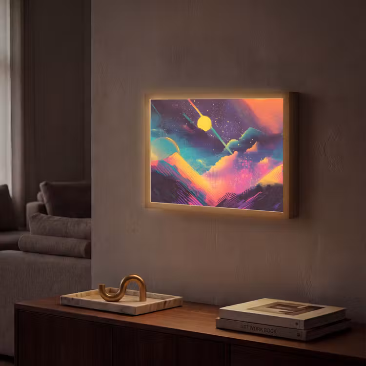 Sterren - Bergen - Kleurrijk Light Box met batterij (Wandlamp) middel -sfeer1