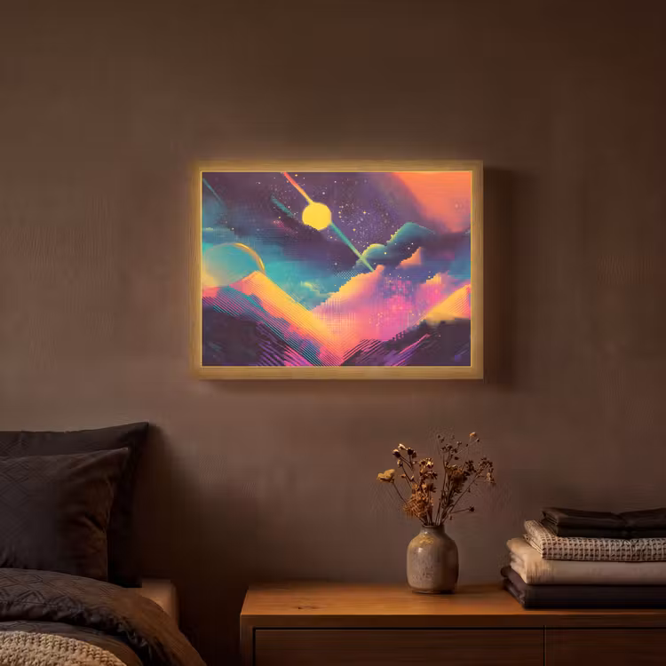 Sterren - Bergen - Kleurrijk Light Box met batterij (Wandlamp) middel -sfeer4