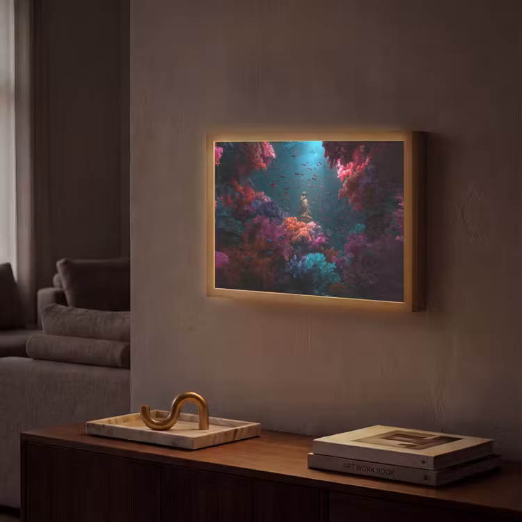 Standbeeld - Zeebodem - Koraal - Kleurrijk Light Box met batterij (Wandlamp) middel -sfeer1