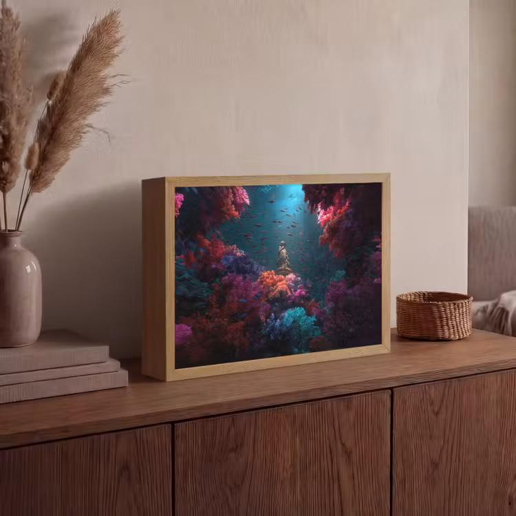 Standbeeld - Zeebodem - Koraal - Kleurrijk Light Box met batterij (Wandlamp) middel -sfeer2