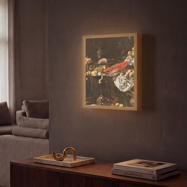 Pronkstilleven - Adriaen van Utrecht - Olieverf Light Box met batterij (Wandlamp) middel -sfeer1