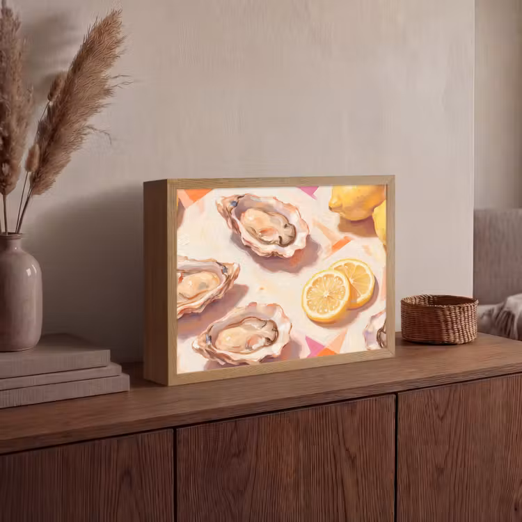 Stilleven - Citroenen - Oesters - Abstract - Oranje Light Box met batterij (Wandlamp) middel -sfeer2