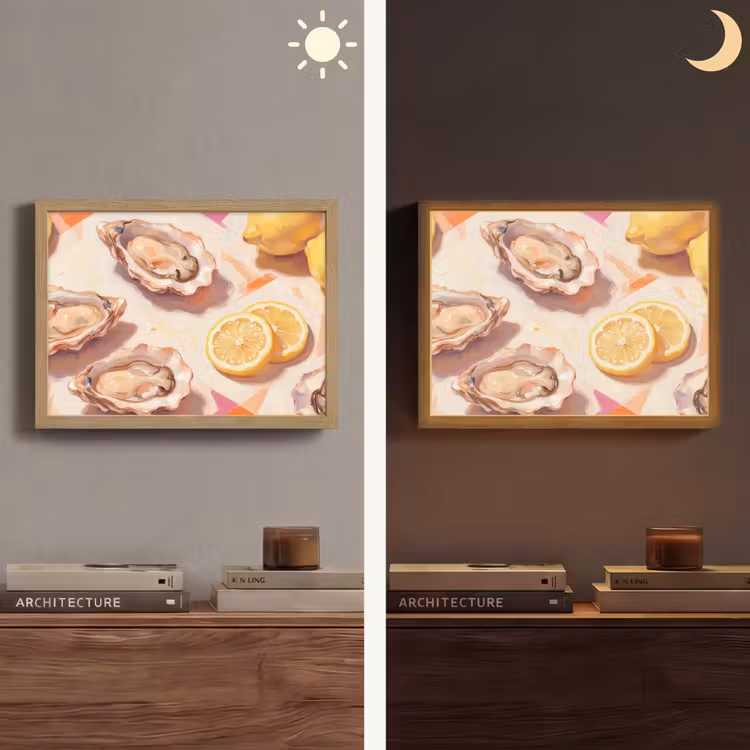 Stilleven - Citroenen - Oesters - Abstract - Oranje Light Box met batterij (Wandlamp) middel -sfeer3
