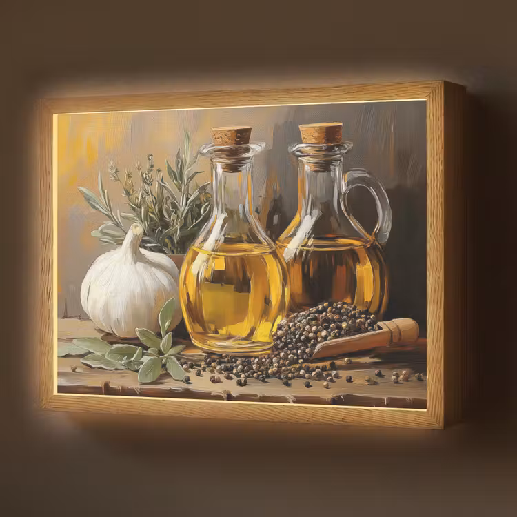 Stilleven - Olijfolie - Knoflook - Kruiden Light Box met batterij (Wandlamp) middel -z3d_website