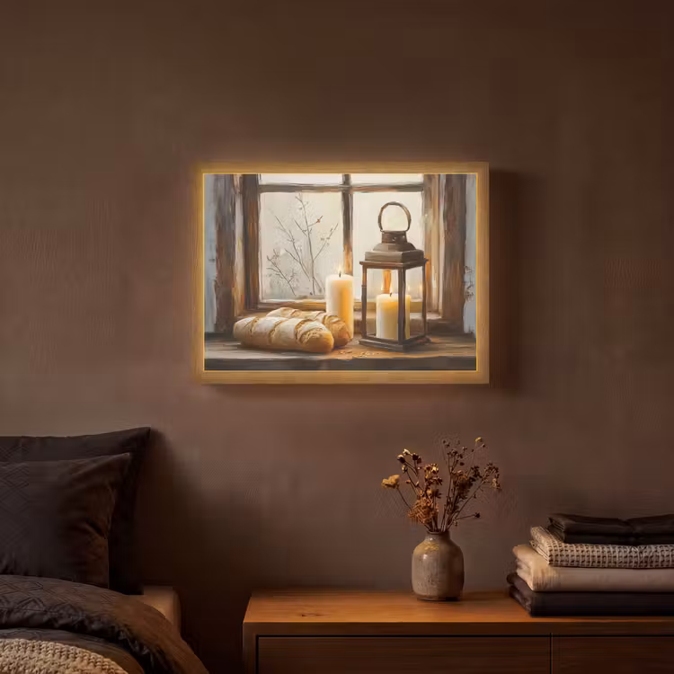Stilleven - Rustiek - Kaarsen - Broden - Raam Light Box met batterij (Wandlamp) middel -sfeer4
