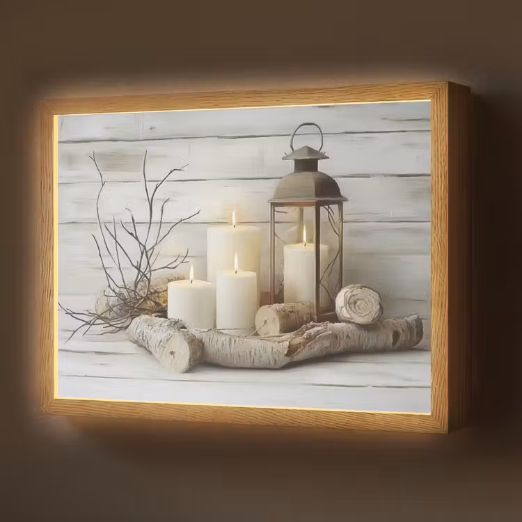 Stilleven - Wit - Kaarsen - Rustiek - Natuur Light Box met batterij (Wandlamp) middel -z3d_website