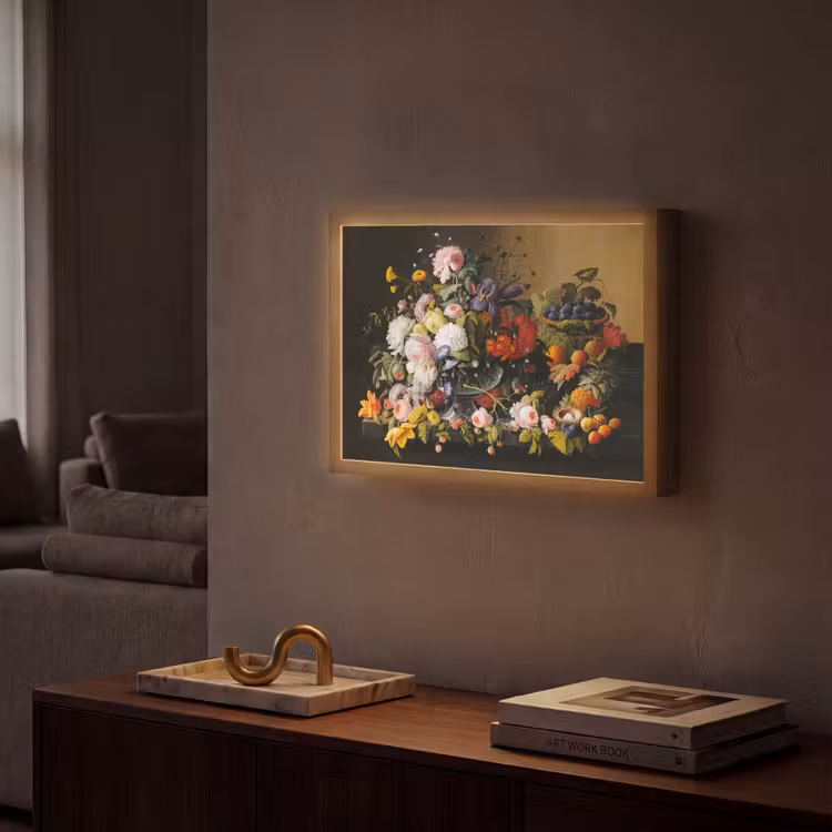 Stilleven met bloemen en fruit - Kunstwerk - Oude meesters Light Box met batterij (Wandlamp) middel -sfeer1