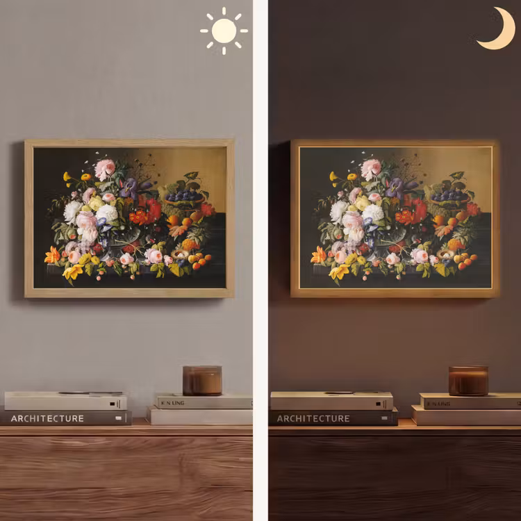 Stilleven met bloemen en fruit - Kunstwerk - Oude meesters Light Box met batterij (Wandlamp) middel -sfeer3