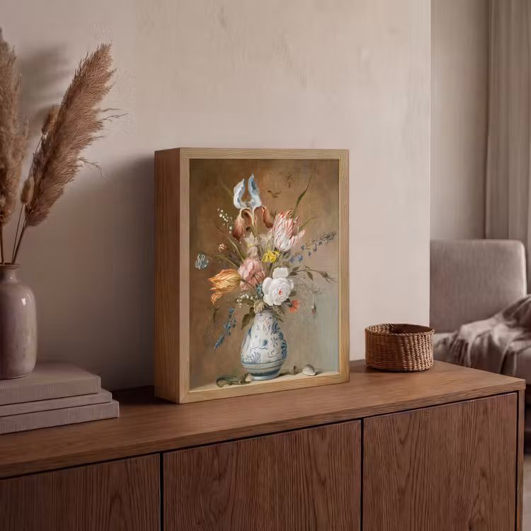 Bloemstilleven - Balthasar van der Ast - Oude Meesters Light Box met batterij (Wandlamp) middel -sfeer2