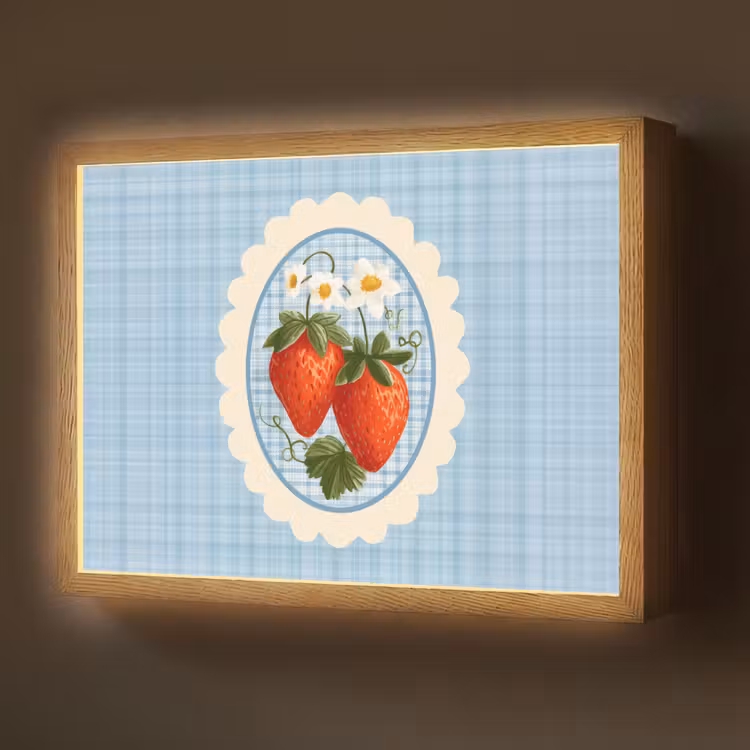 Aardbeien - Lijst - Rood - Geruit Light Box met batterij (Wandlamp) middel -z3d_website