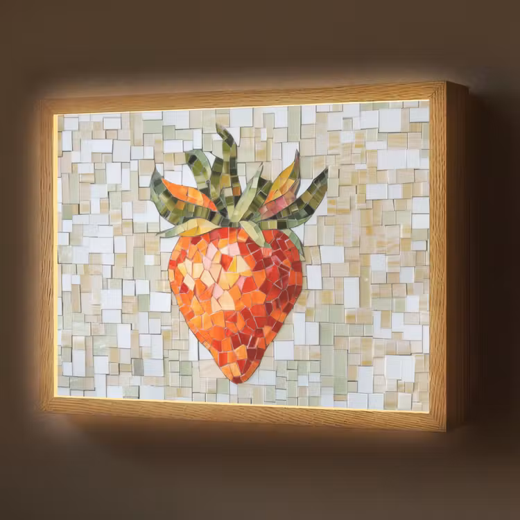 Aardbei - Rood - Mozaïek - Fruit Light Box met batterij (Wandlamp) middel -z3d_website
