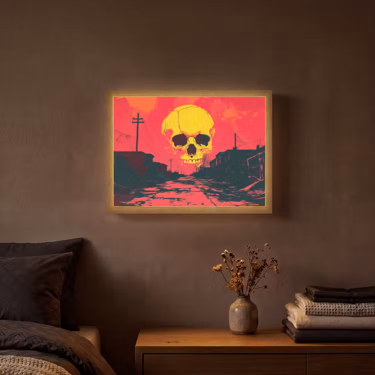 Straat - Verlaten - Schedel - Geel Light Box met batterij (Wandlamp) middel -sfeer4