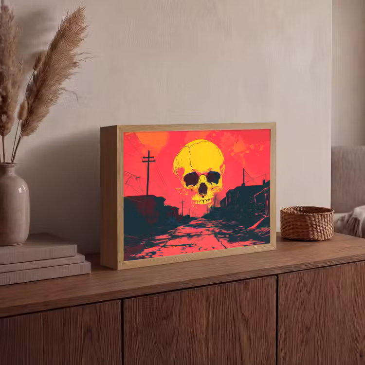 Straat - Verlaten - Schedel - Geel Light Box met batterij (Wandlamp) middel -sfeer2