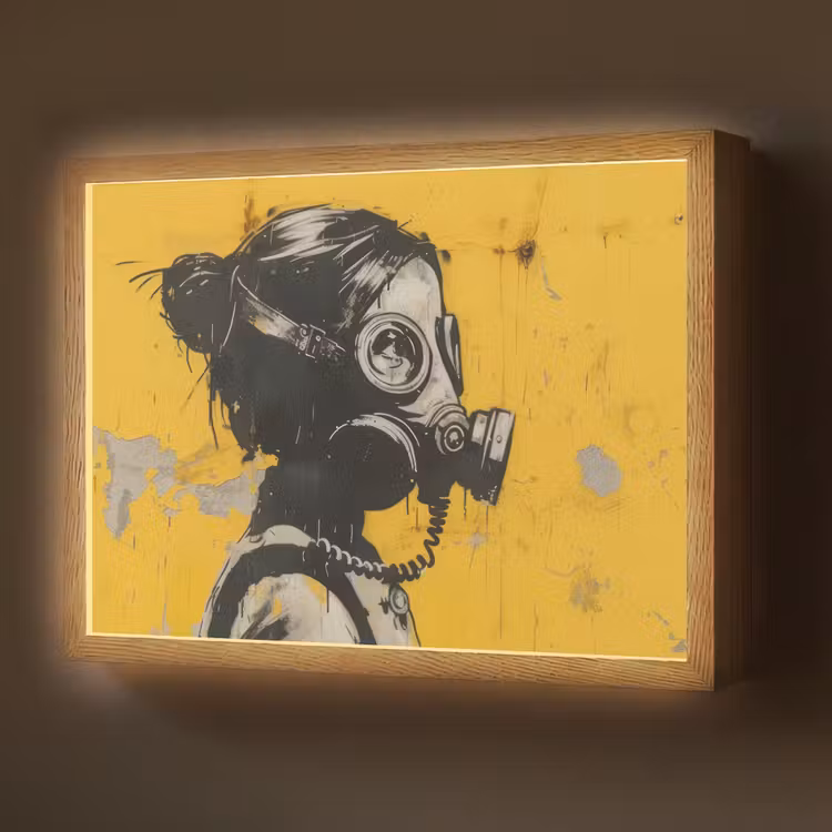 Street art - Meisje - Geel - Banksy Style Light Box met batterij (Wandlamp) middel -z3d_website