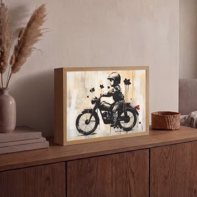 Street art - Motor - Jongen - Graffiti - Banksy Style Light Box met batterij (Wandlamp) middel -sfeer2