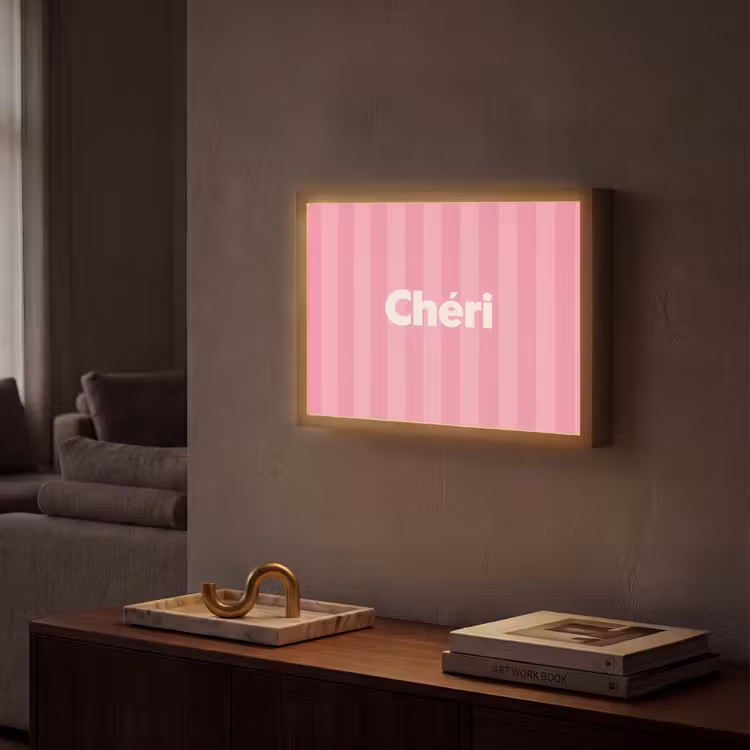 Gestreept - Roze - Chéri Light Box met batterij (Wandlamp) middel -sfeer1