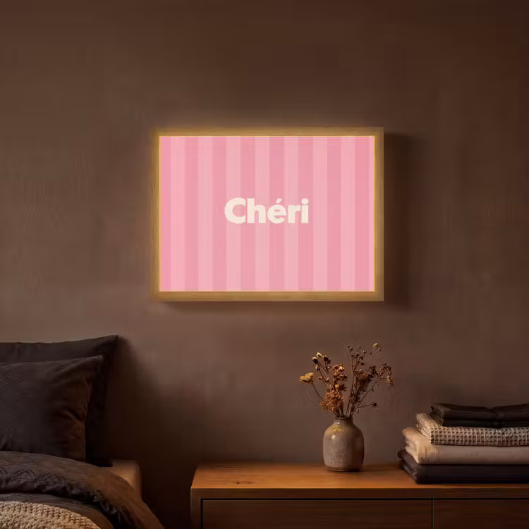 Gestreept - Roze - Chéri Light Box met batterij (Wandlamp) middel -sfeer4