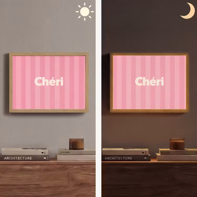 Gestreept - Roze - Chéri Light Box met batterij (Wandlamp) middel -sfeer3