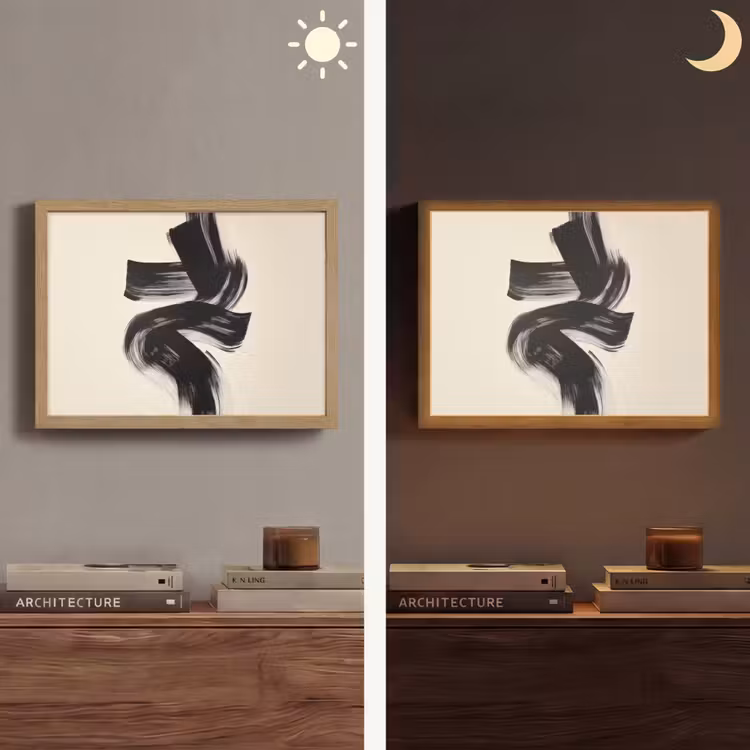 Strepen - Zwart - Abstract Light Box met batterij (Wandlamp) middel -sfeer3