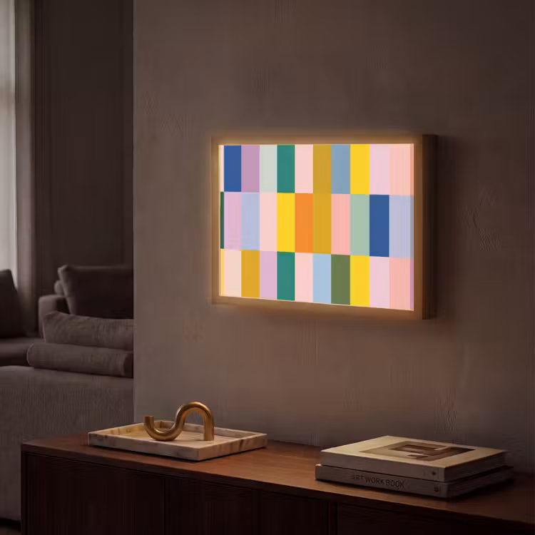 Stroken - Blauw - Patroon - Abstract Light Box met batterij (Wandlamp) middel -sfeer1