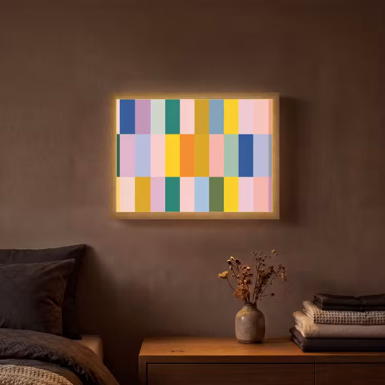 Stroken - Blauw - Patroon - Abstract Light Box met batterij (Wandlamp) middel -sfeer4