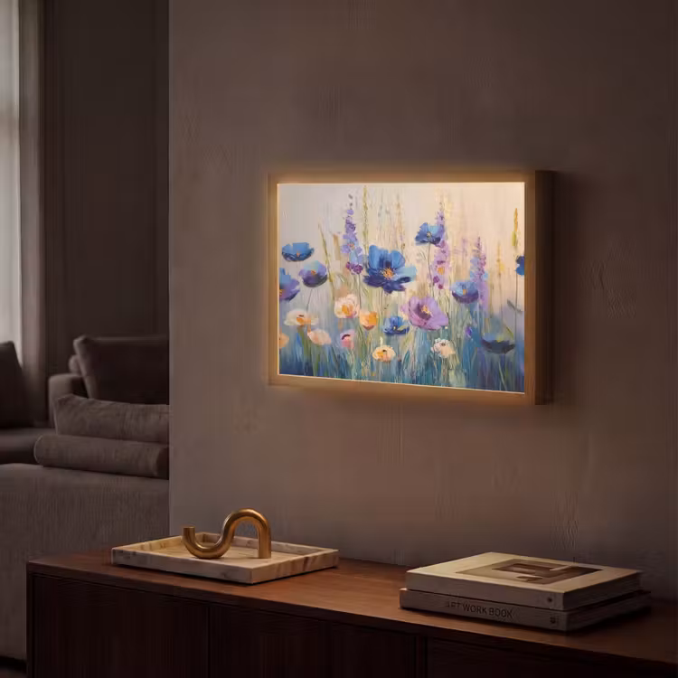 Zomers - Wilde bloemen - Penseelstreken Light Box met batterij (Wandlamp) middel -sfeer1