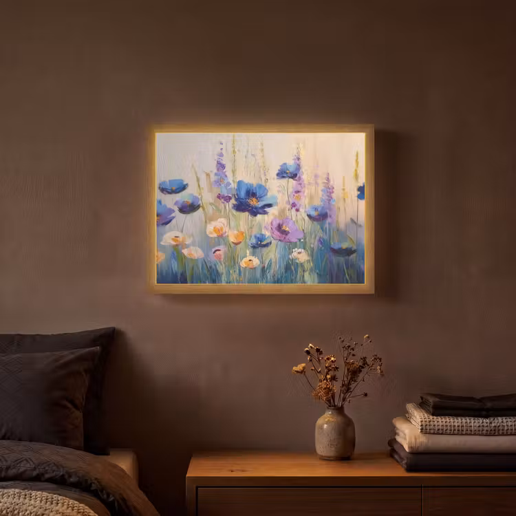 Zomers - Wilde bloemen - Penseelstreken Light Box met batterij (Wandlamp) middel -sfeer4
