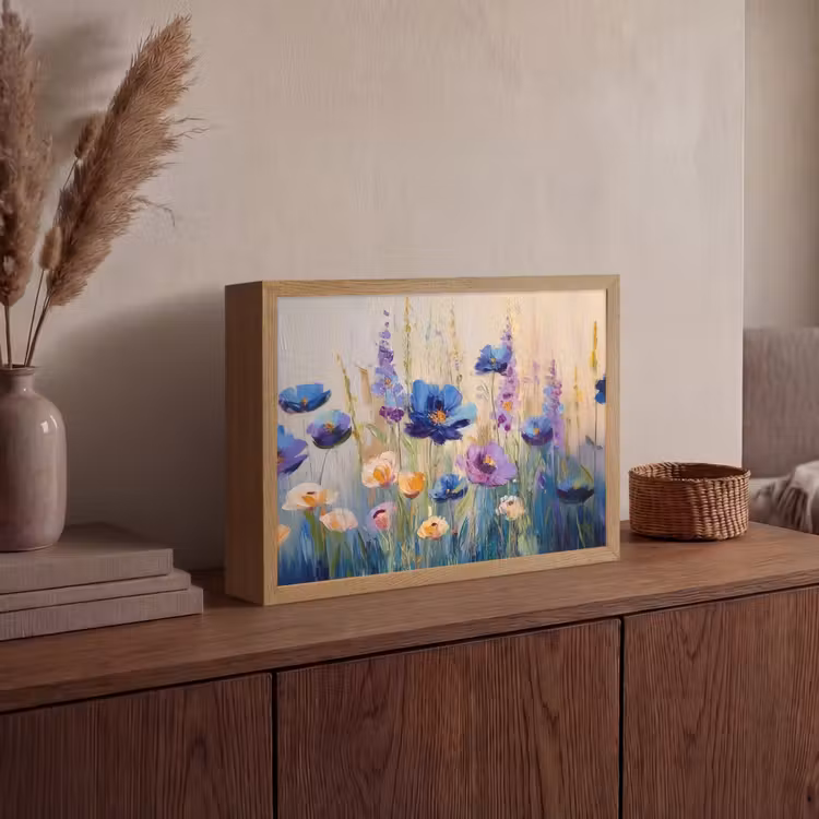Zomers - Wilde bloemen - Penseelstreken Light Box met batterij (Wandlamp) middel -sfeer2