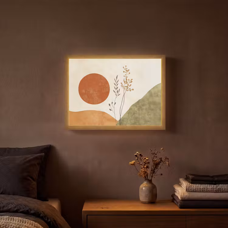 Zon - Abstract - Takken - Oranje Light Box met batterij (Wandlamp) middel -sfeer4