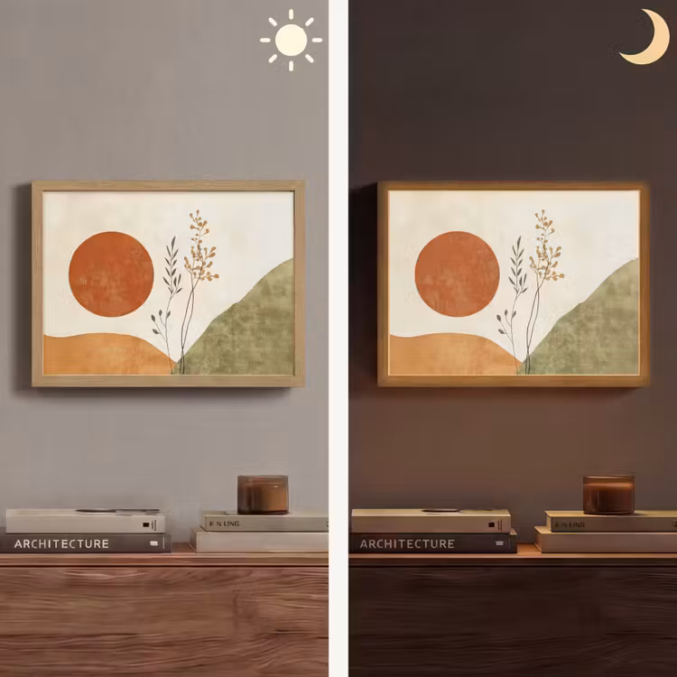 Zon - Abstract - Takken - Oranje Light Box met batterij (Wandlamp) middel -sfeer3