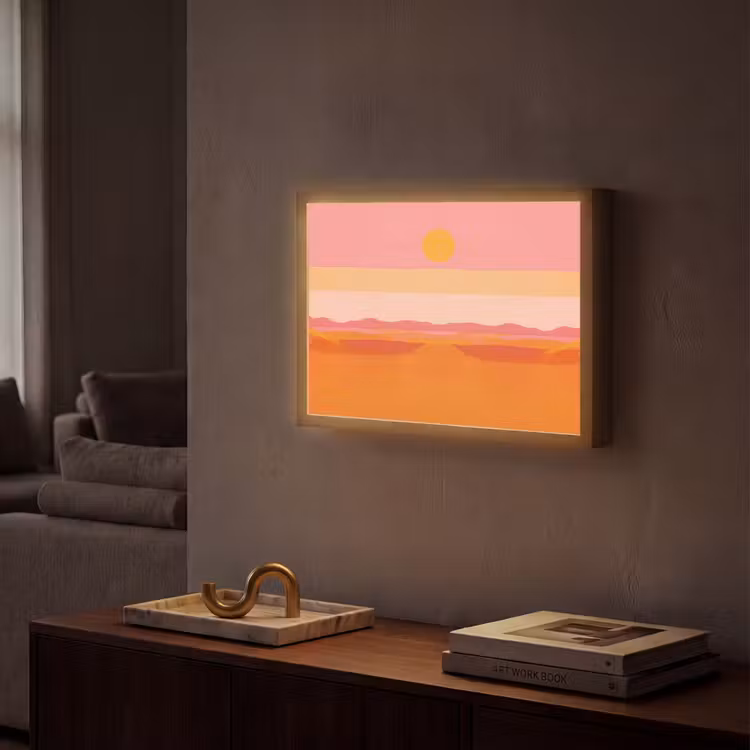 Zon - Abstract - Landschap - Oranje Light Box met batterij (Wandlamp) middel -sfeer1