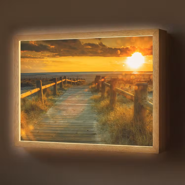 Zon - Strand - Duin - Horizon - Gras - Pad - Oranje Light Box met batterij (Wandlamp) middel -z3d_website