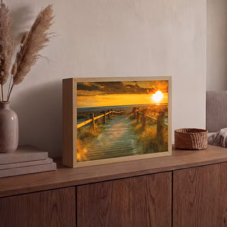 Zon - Strand - Duin - Horizon - Gras - Pad - Oranje Light Box met batterij (Wandlamp) middel -sfeer2