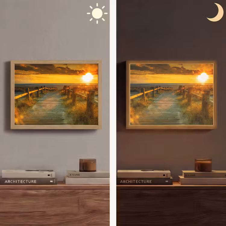 Zon - Strand - Duin - Horizon - Gras - Pad - Oranje Light Box met batterij (Wandlamp) middel -sfeer3
