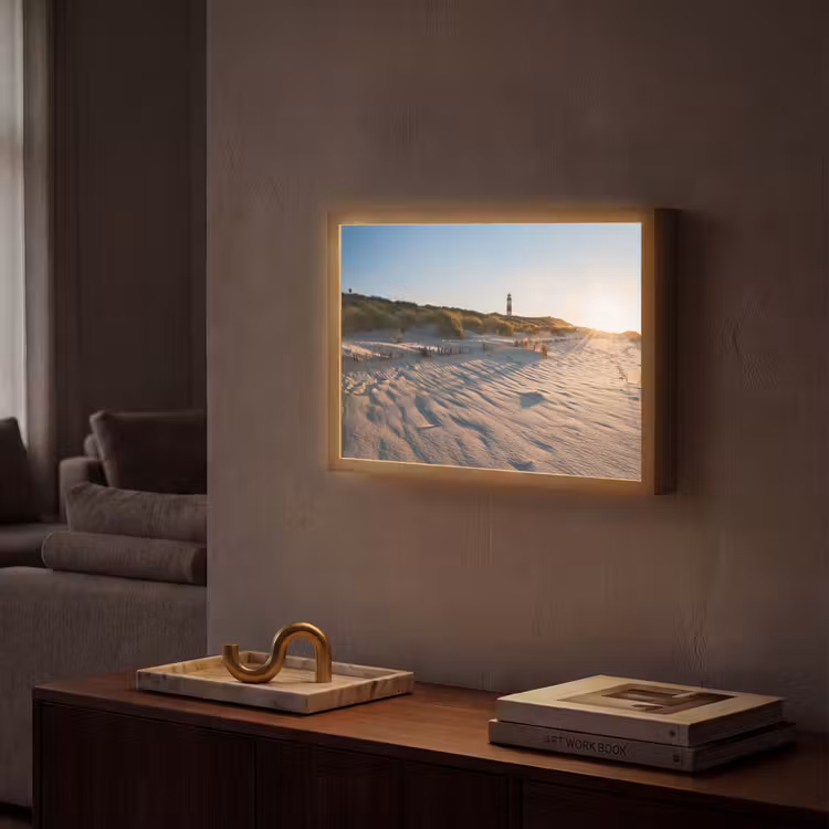 Zon - Duinen - Strand - Vuurtoren Light Box met batterij (Wandlamp) middel -sfeer1