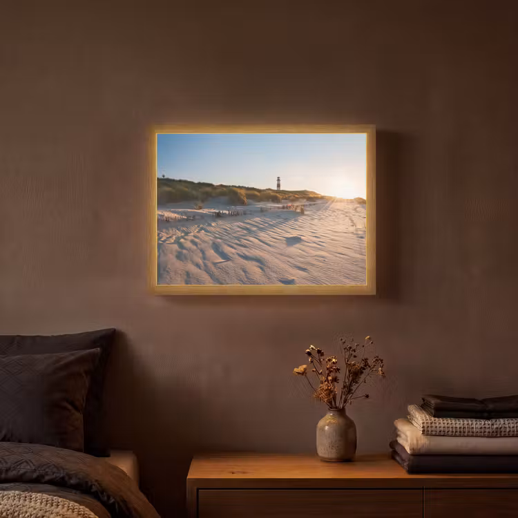 Zon - Duinen - Strand - Vuurtoren Light Box met batterij (Wandlamp) middel -sfeer4