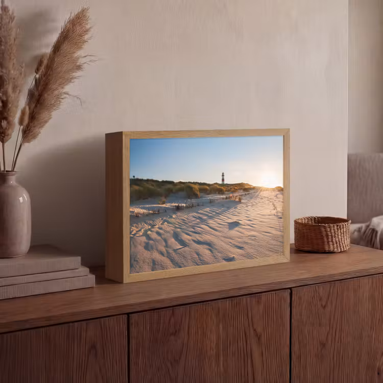 Zon - Duinen - Strand - Vuurtoren Light Box met batterij (Wandlamp) middel -sfeer2